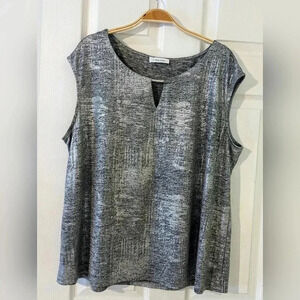 Calvin Klein Women Tank Top Gray Silver Metallic Keyhole Sleeveless Stretch Sz L